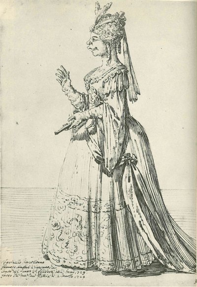 Una caricatura di Farinelli in un ruolo femminile da Pier Leone Ghezzi